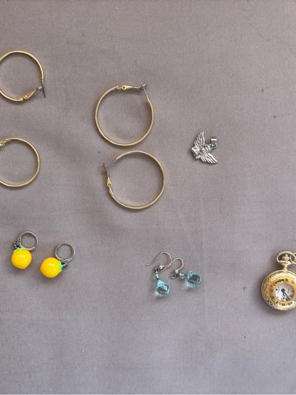 Gold Hoop Earrings and Mixed Charm Earrings Set - Yellow & Aqua